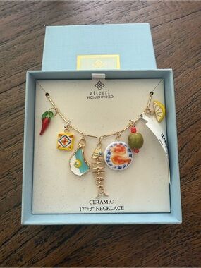 NWT Atterri Multicolor Ceramic Charm Necklace - Gold Tone Chain